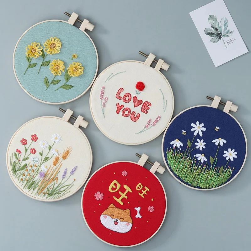 DIY Flowers Plants Pattern Embroidery Set Needlework Tools Printed Beginner Round Cross Stitch Kit Sewing Craft |