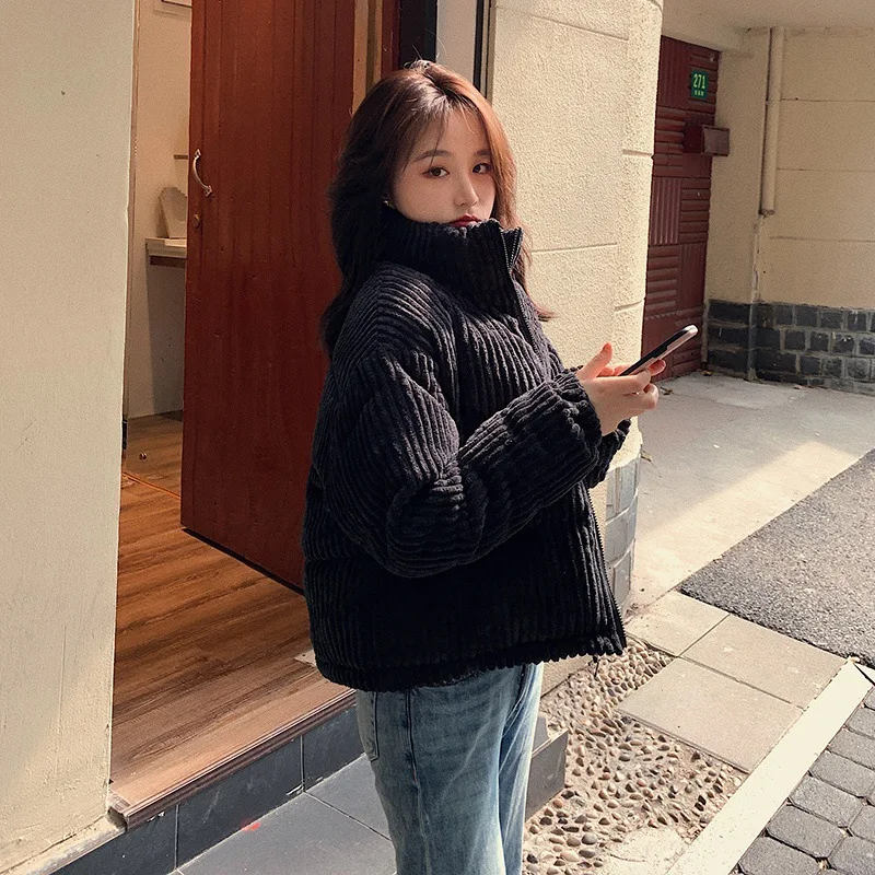 Corduroy parka women's short Korean fashion loose winter cotton coat 2022 women sweet cute girl japaness pink  coat for women