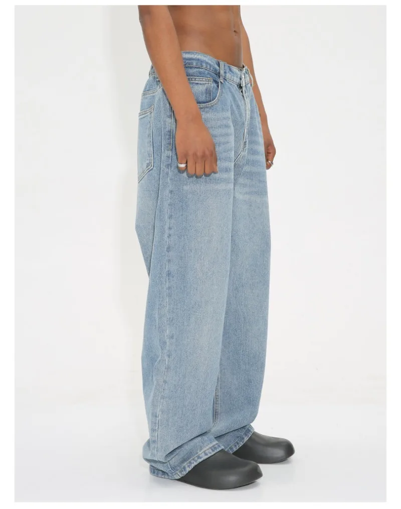 Корейские свободные мужские джинсы с прямыми штанинами универсальные