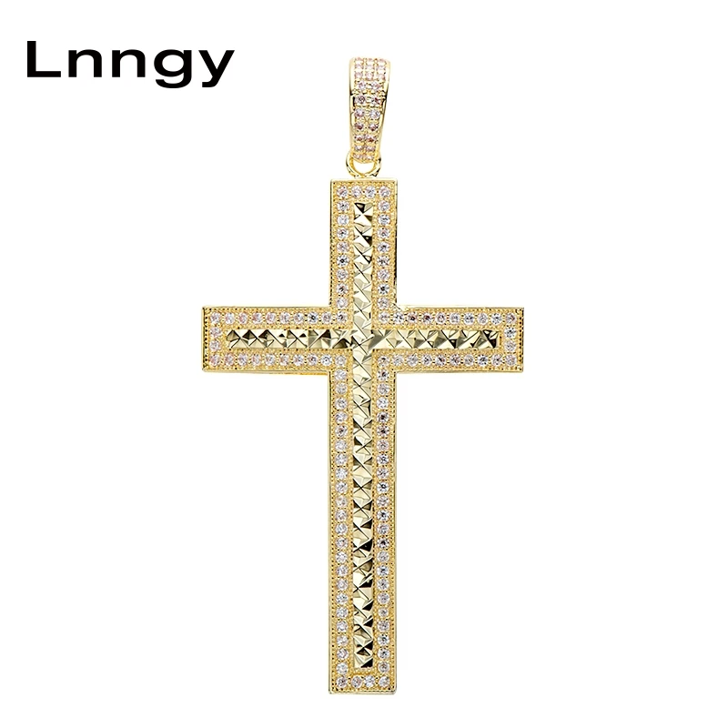 

Подвеска-Крест Lnngy для мужчин и женщин, цельный кулон из желтого золота с кубическим цирконием, в стиле хип-хоп, 10 к, Ювелирное Украшение в под...