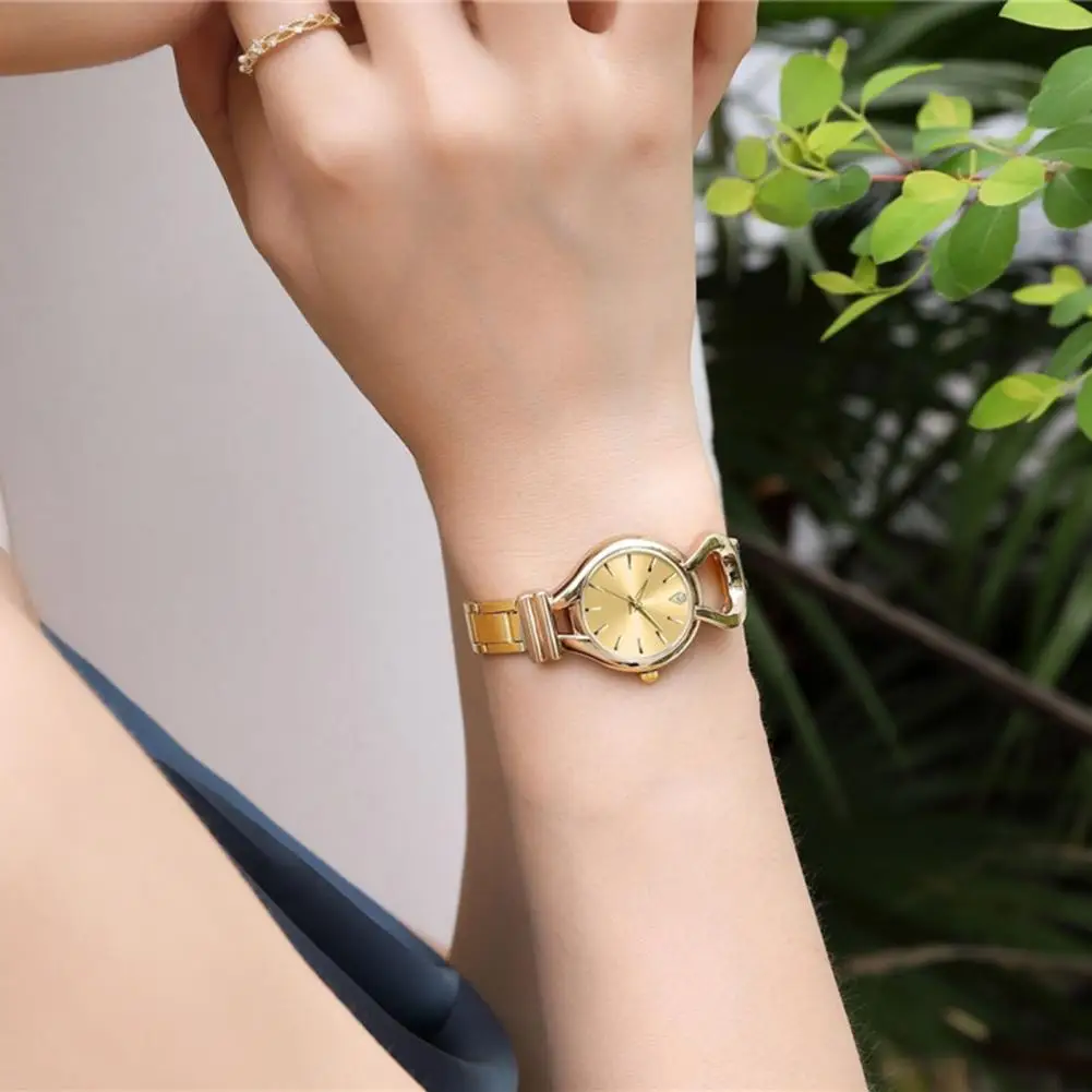 

Dress Watch Luxury Women's Dress Wristwatch Golden Metal Mesh Strap Round 3 Hand Fashion Jewelry Gift Trendy Golden Finish Watch