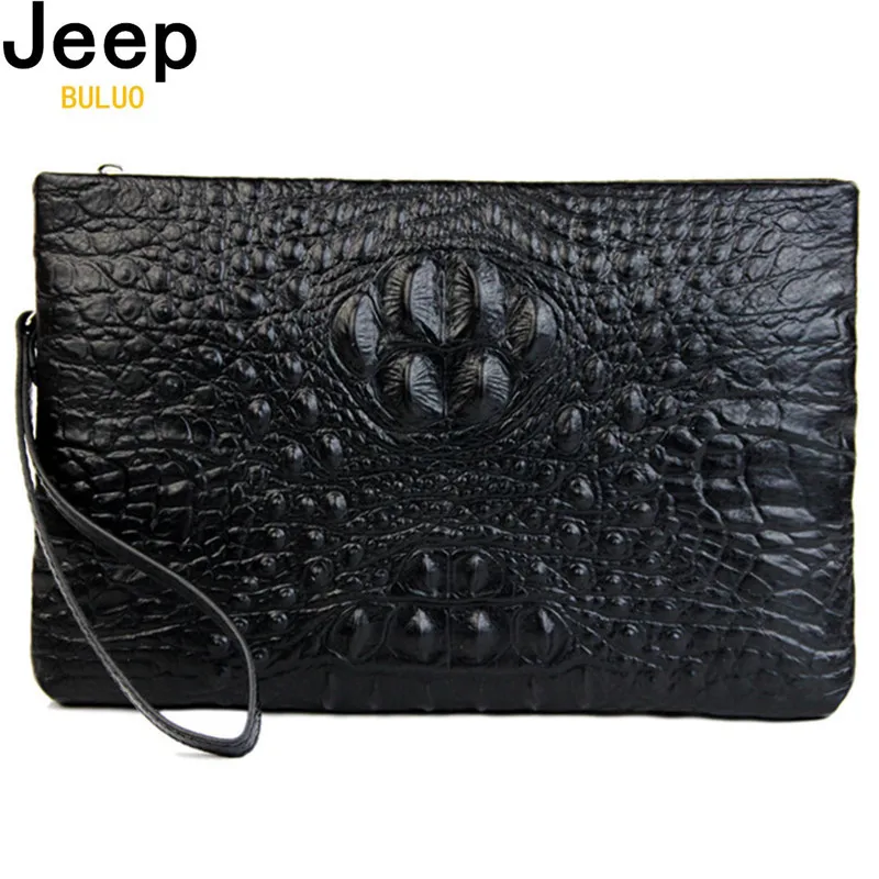 

Мужской кошелек из натуральной кожи JEEP BULUO, коричневый бумажник-клатч с узором под крокодиловую кожу, деловой вместительный клатч для телеф...