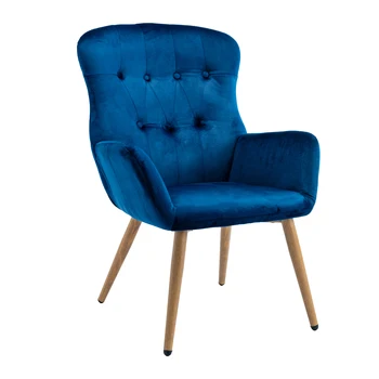 Modern Tufted Button Wing High Back Dining Chair with Armrest Metal Legs Household Chair Suitable for Living Room and Bedroom