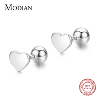 modian 100 real 925 sterling silver simple hearts stud earrings fashion round bead earring for women statement fine jewelry