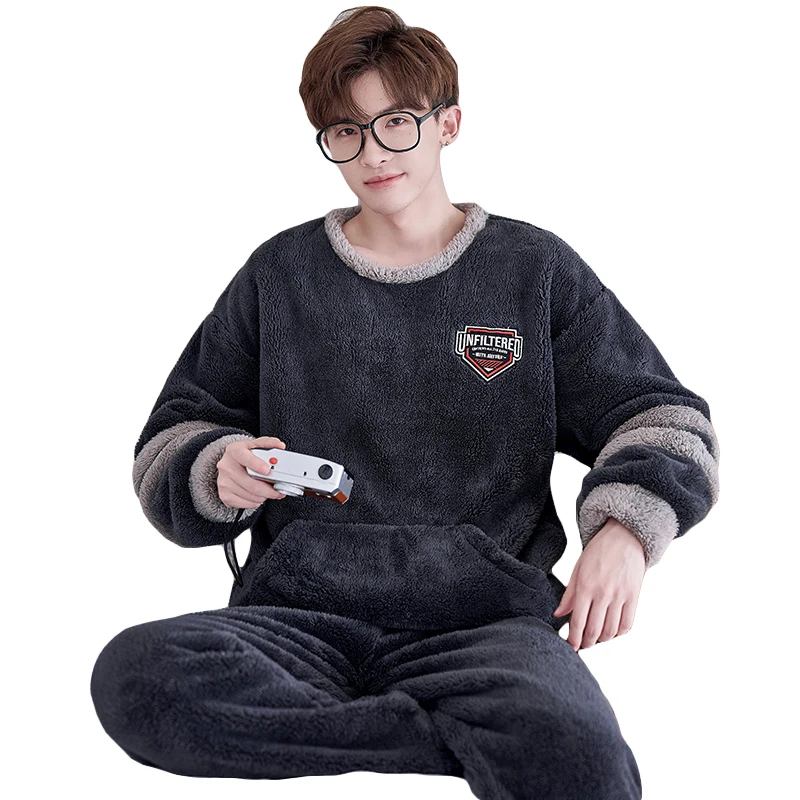 FUNISHI Plus Size 4XL Men Sleepwear Coral Fleece Pajama Set Winter Pajamas Flannel Loose Version Inspissate Pullover Nightgown