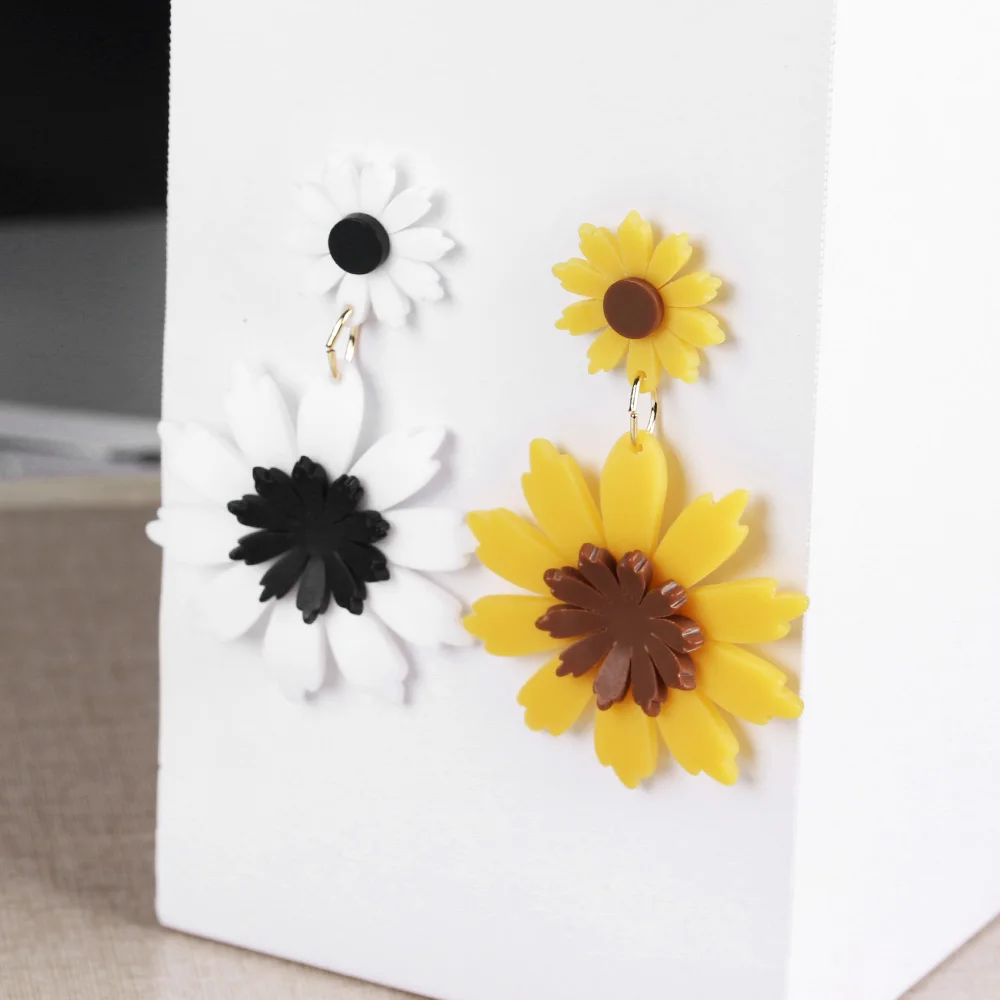 Женские акриловые серьги-Подсолнухи длинные серьги-ромашки желтого и белого
