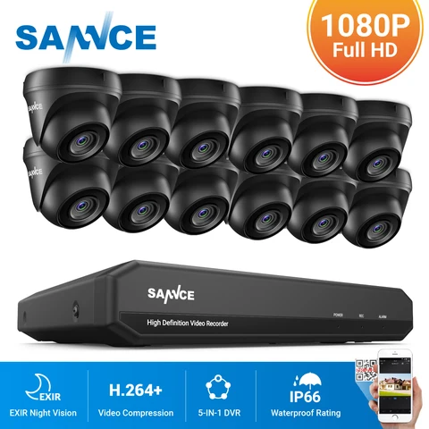 SANNCE 16CH 1080N DVR 1080P камера безопасности CCTV система 12 шт. 1080P CCTV камера s P2P Открытый водонепроницаемый комплект видеонаблюдения