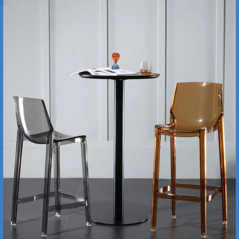 Скандинавский барный стул прозрачная спинка модный высокие ножки пластиковый
