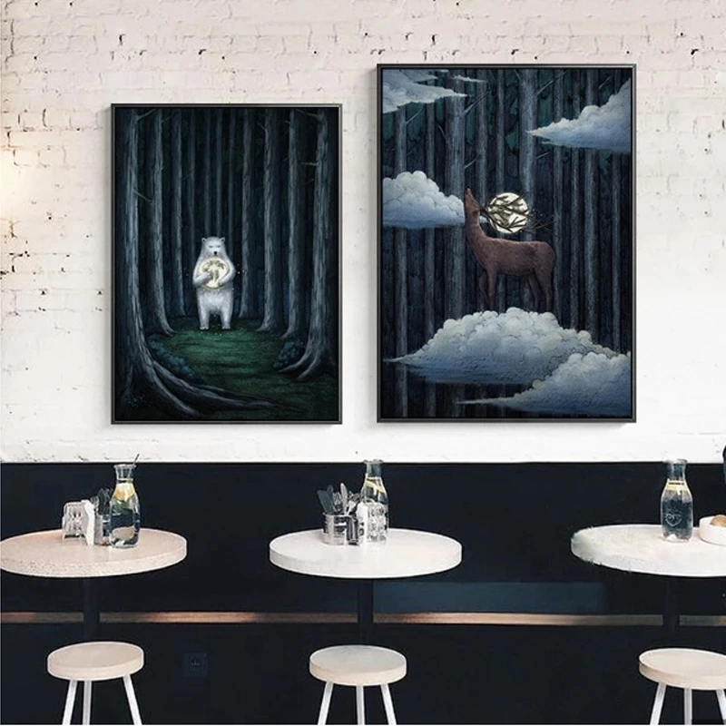 

Wall Art Modular Print HD Modern Pictures Forest Deer Bear Animal Nordic Style Poster Canvas Painting For Living Room Home Decor