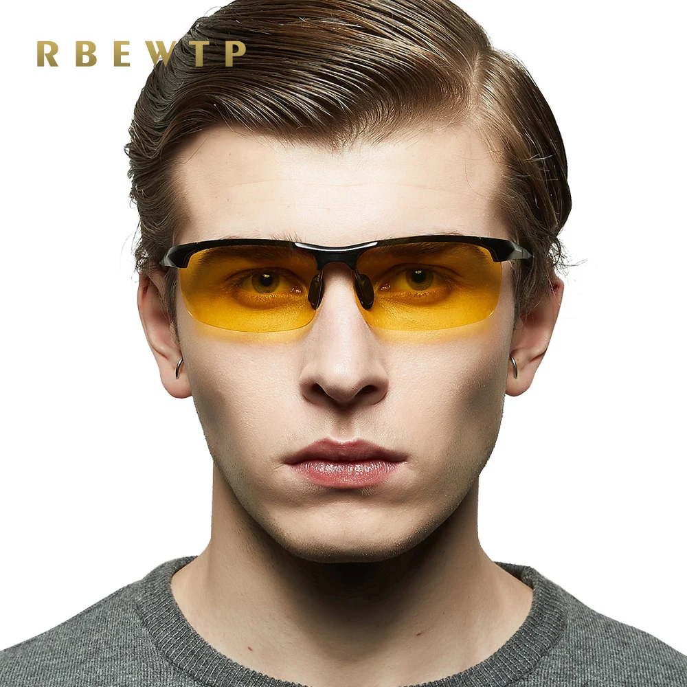 

RBEWTP Aluminum Magnesium Sport Men's Night Vision Goggles Polarized Sunglasses Gold Frame Rimless Glasses oculos For Men YS8177