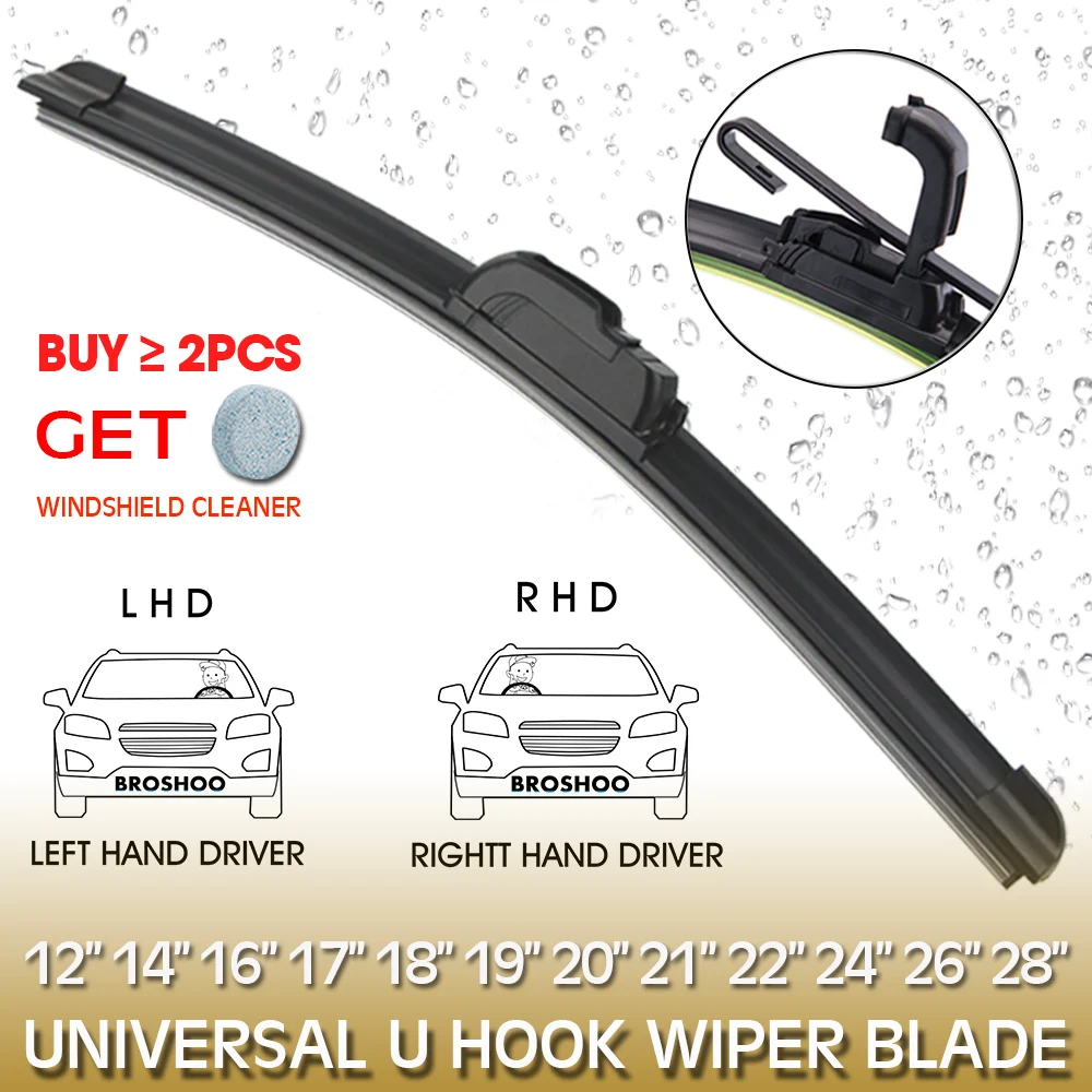 

Car Windshield Wiper blades U type Universal Soft Rubber Frameless Bracketless car wipers 12"14"16"17"18"19"20"21"22"24"26"28"