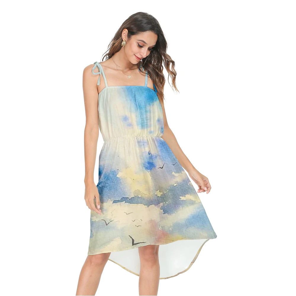 

Oversized Spring Summer Women's Casual Loose Sling Dress Watercolor Print Ladies Sexy Plus Size Blouse Women Skirt