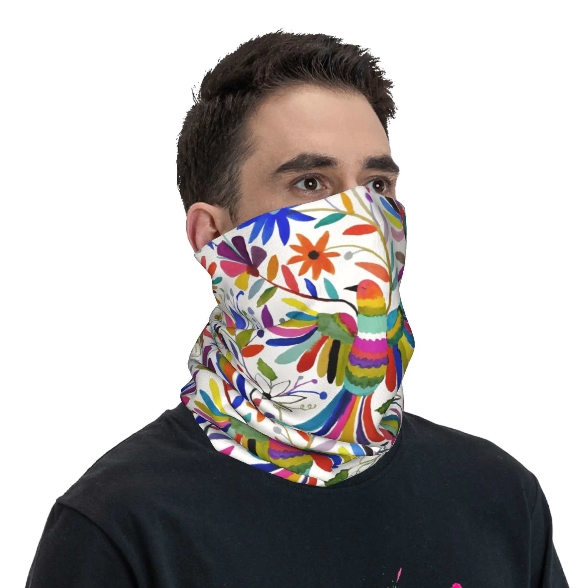 Custom Mexican Otomi Bird Bandana Neck Gaiter for Hiking Cycling Men Women Wrap Scarf Animal Embroidery Headband Warmer