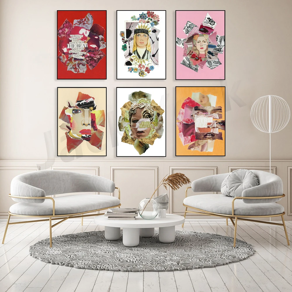 Face : Rock Style,Collage Print, The Female, Feminine Poster, Birthday Gift, Body Love, Home Wall Decor Wall Art