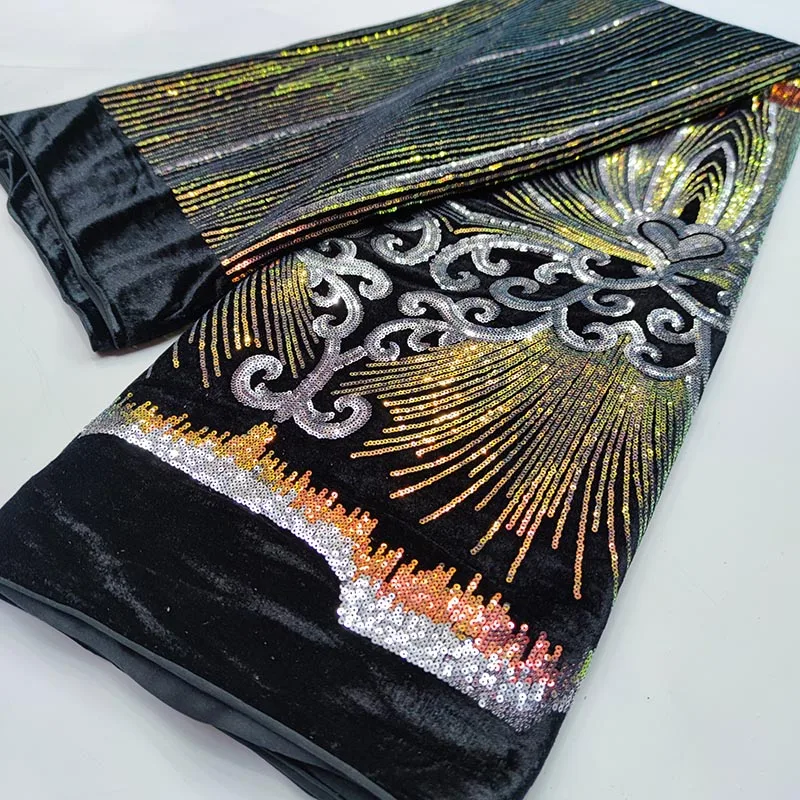 

Black Velvet Sequence Lace Fabric 2022 High Quality African Swiss Voile Embroidery Sequins Lace Fabric 5 Yards For Party Sewing