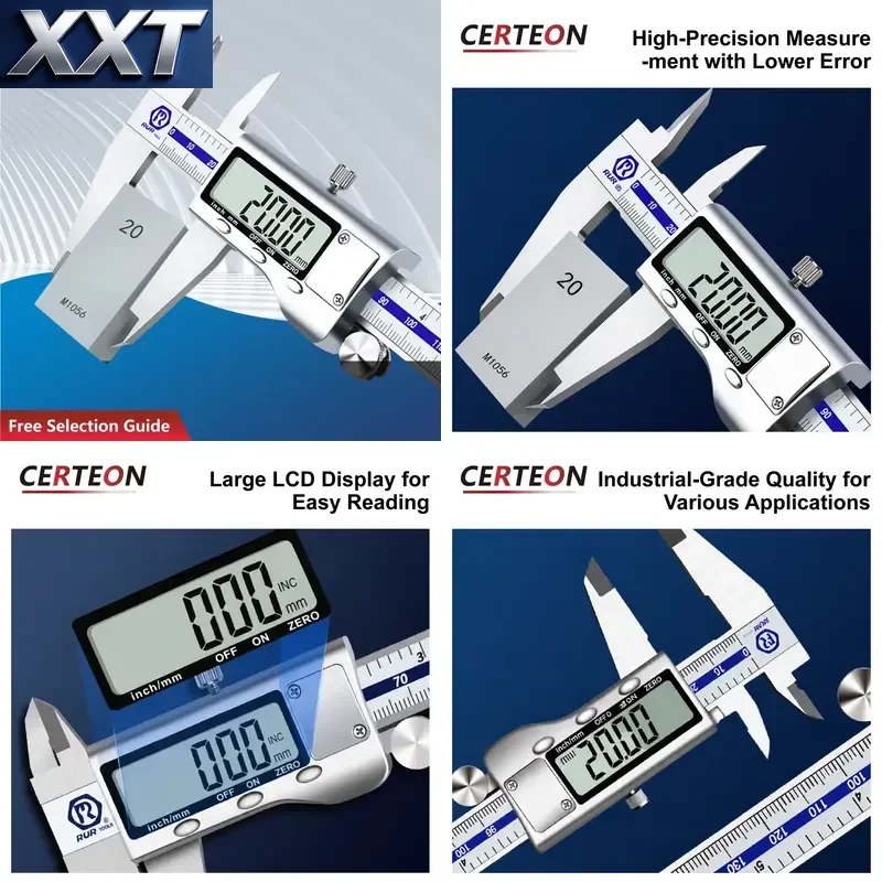 Фото Цифровой штангенциркуль XXT из нержавеющей стали с ЖК-дисплеем, прецизионный измерительный инструмент, 0-150 мм, 0-200 мм, метрический/дюймовый цифровой штангенциркуль №1