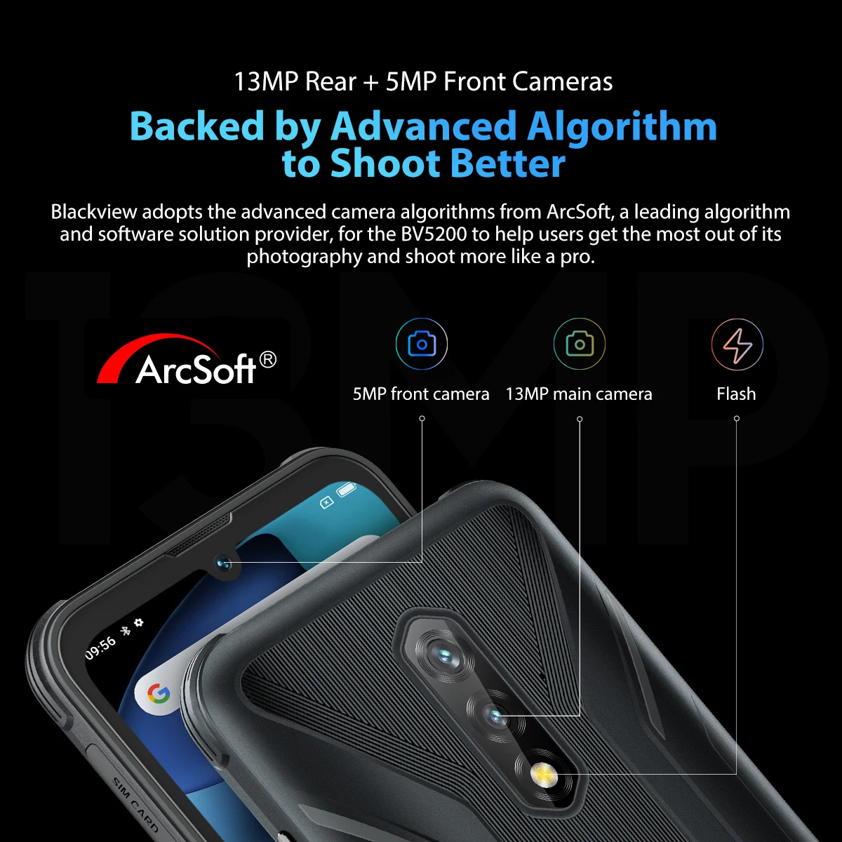 Ceny [Premerie świata] Blackview BV5200 4G Wytrzymały Telefon 4GB 32GB 5180mAh Smartphone Wodoodporny Android 12 Telefon Komórkowy ArcSoft Aparaty