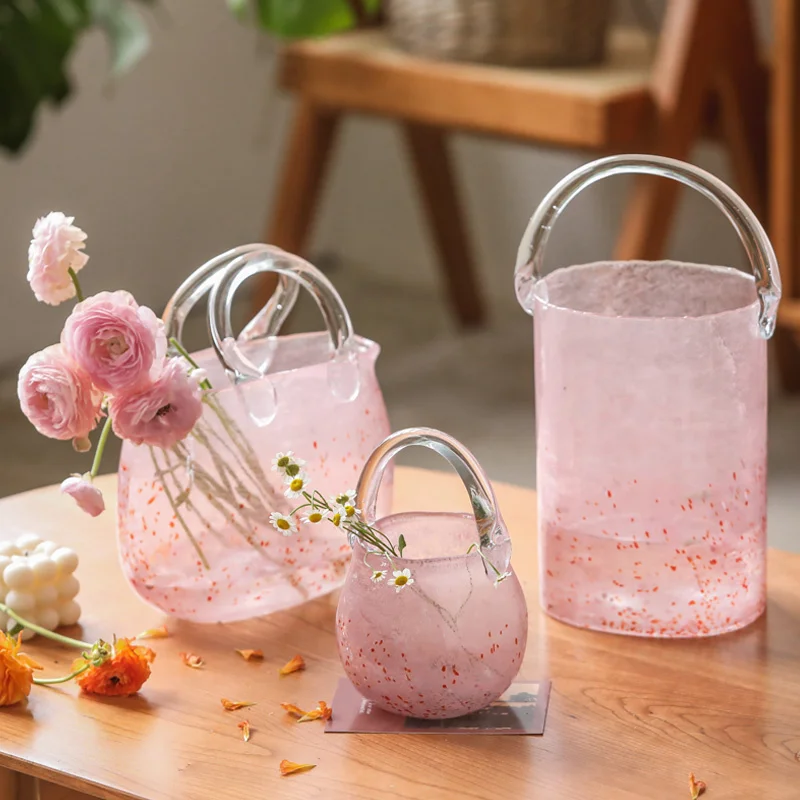 

Romantic Beautiful Glass Vase Pink Wavy Point Flower Vase Creative Portable Home Decoration Versatile Scenes Hydroponic Flower