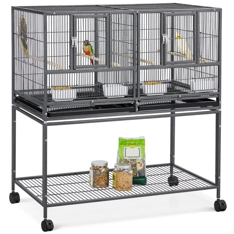 

Divided Breeder Cage Stackable Wide Bird Cage for Small Birds Lovebirds Finch Canaries Parakeets Cockatiels Budgies Metal, Black