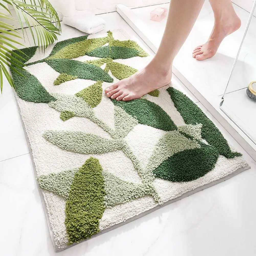 

Floor Rug Durable Tear-resistant Rectangle Entrance Tree Leaf Flower Pattern Floor Mat Daily Use