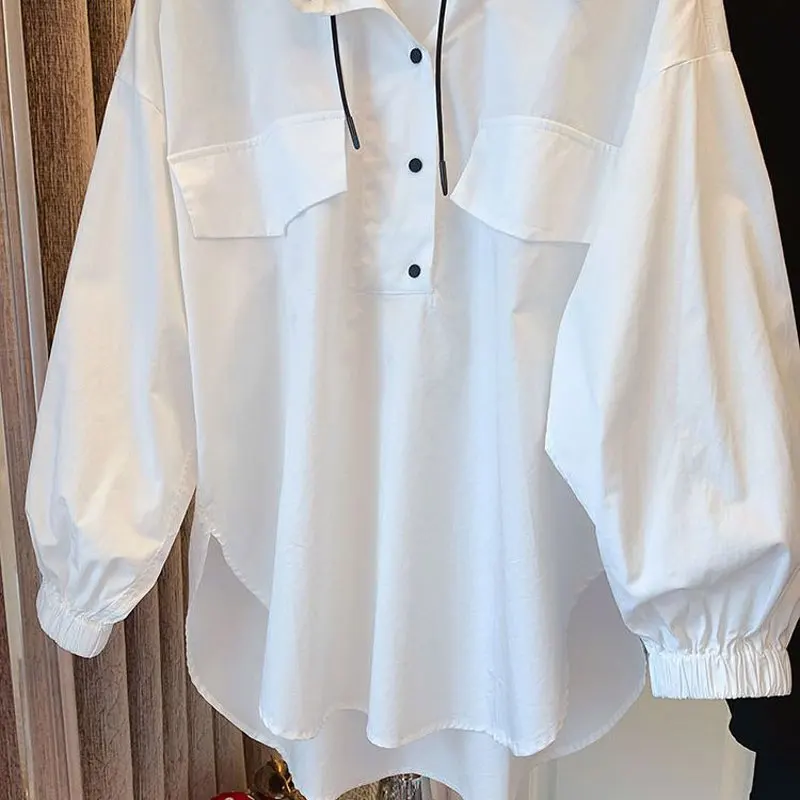 Блузка женская с воротником-стойкой свободная стильная Базовая Повседневная