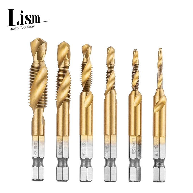 

Titanium Plated Hex Shank HSS Screw Thread Metric Tap Drill Bits Screw Machine Compound M3 M4 M5 M6 M8 M10 Hand Tools