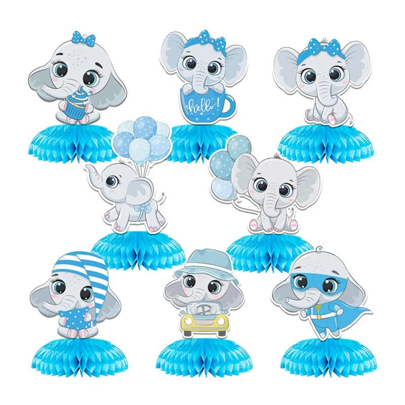 

8 PCS Elephant Theme Party Honeycomb Centerpieces Ornaments For Tables For Kids Birthday Decor Baby Shower Wedding Party