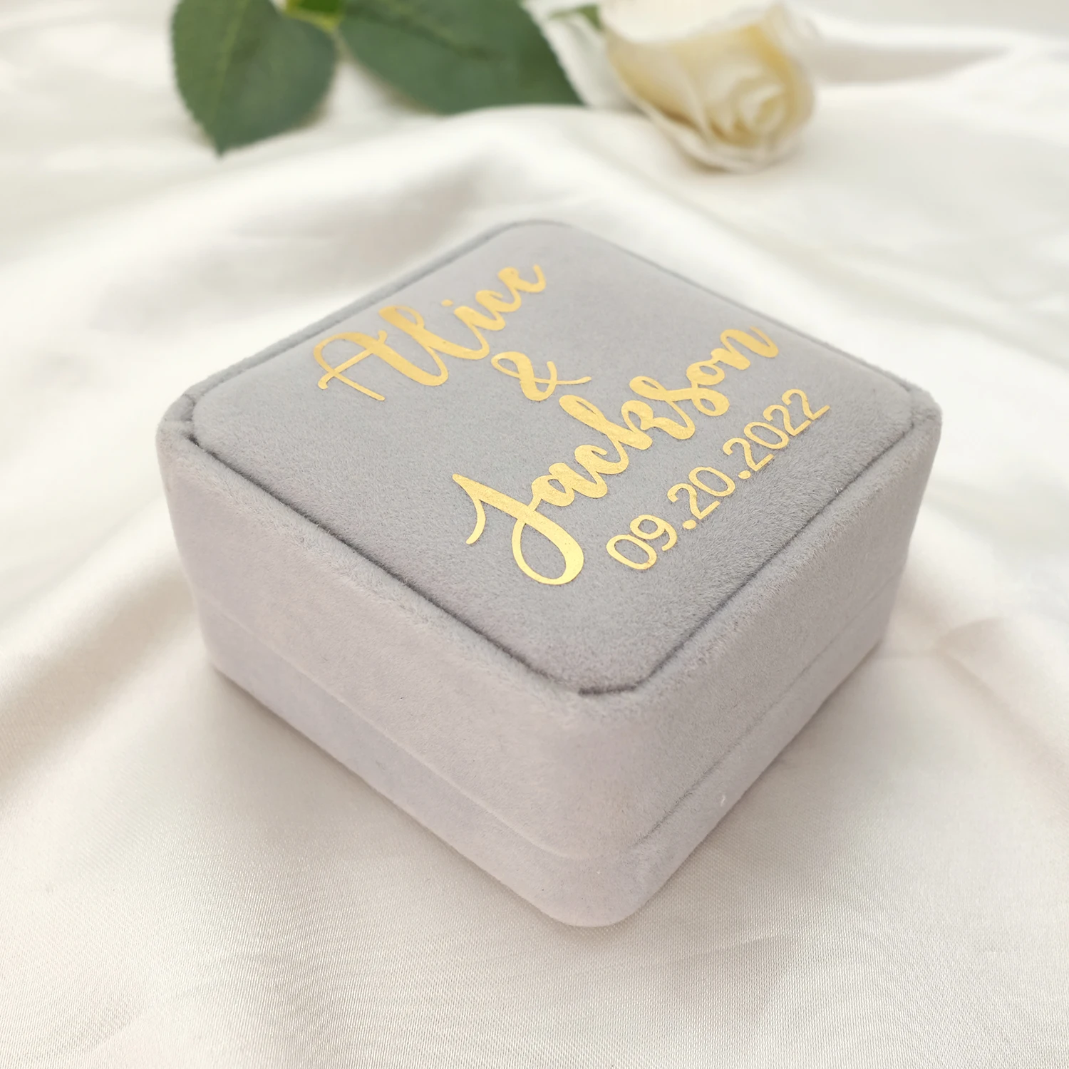 Custom Velvet Ring Box,Personalized Wedding Ring Bearer Box,Engagement Ring Holder,Proposal Ring Box for Wedding Ceremony