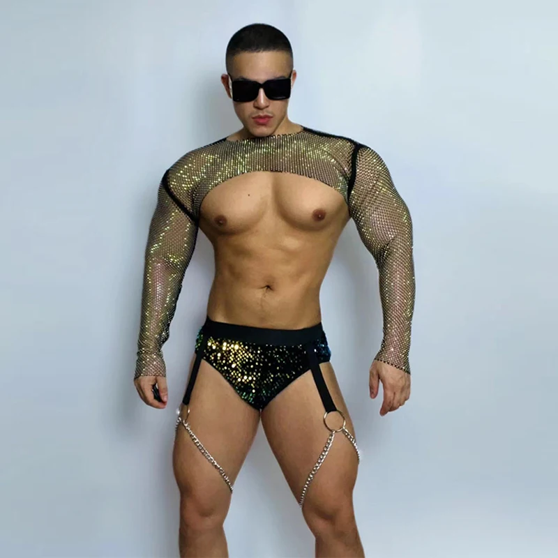 Костюм для танца на пилоне мужчин ночной клуб бар сексуальная одежда танцев Gogo Dj