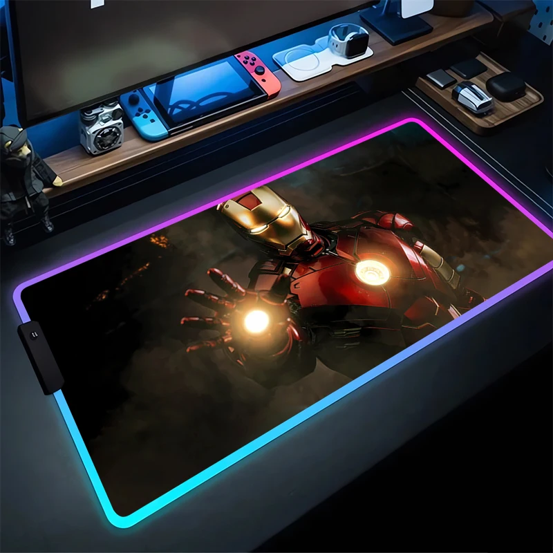Большой игровой коврик для мыши RGB I-Iron Man нескользящий компьютерной клавиатуры