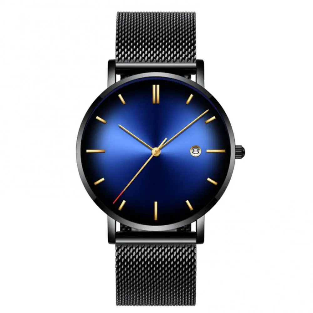 Мужские кварцевые наручные часы с круглым циферблатом и сетчатым ремешком