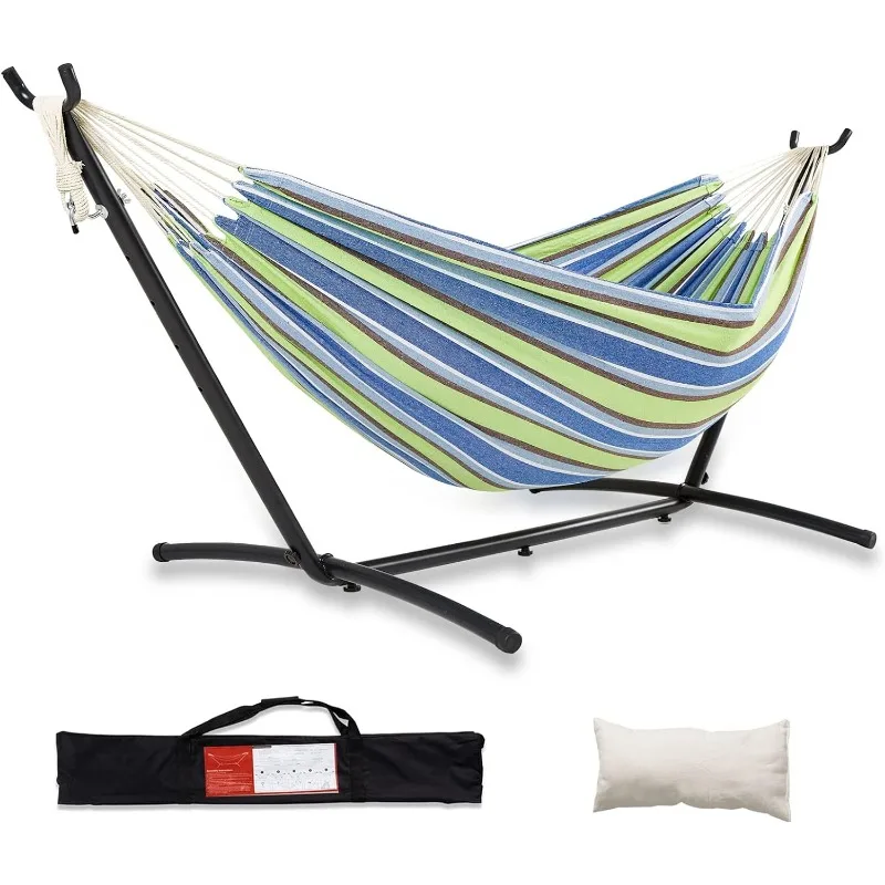 

Hammock with Stand Included Double Hammock Heavy Duty with Space Saving Portable Pillow &Carrying Bag 2 Person Hammocks Steel