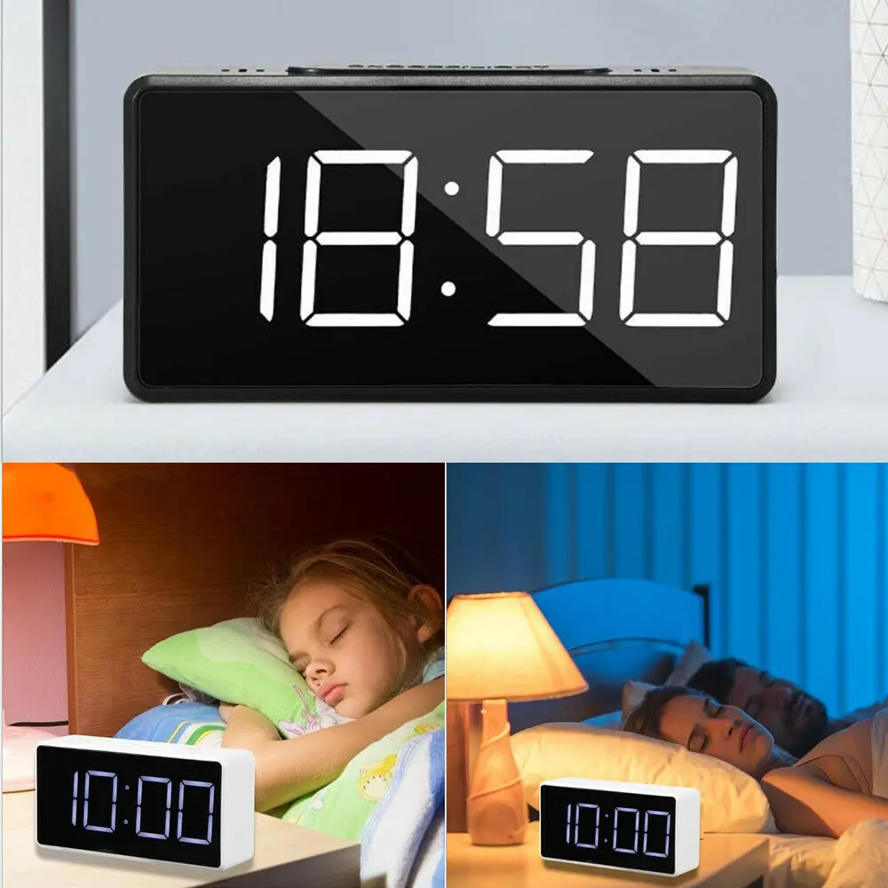 

Electronic Clock Table Mirror LED Digital Alarm Clock Night Light Thermometer USB Charging Smart Alarm Clock Bedroom Decoration