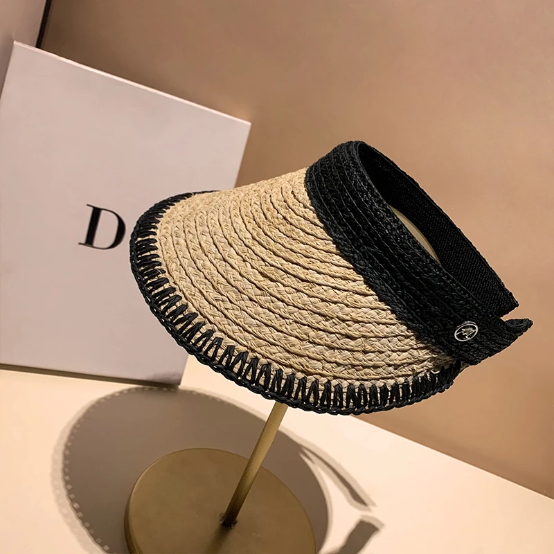 Шапка M Standard из рафии женская ручная работа дизайнерская черная Солнцезащитная