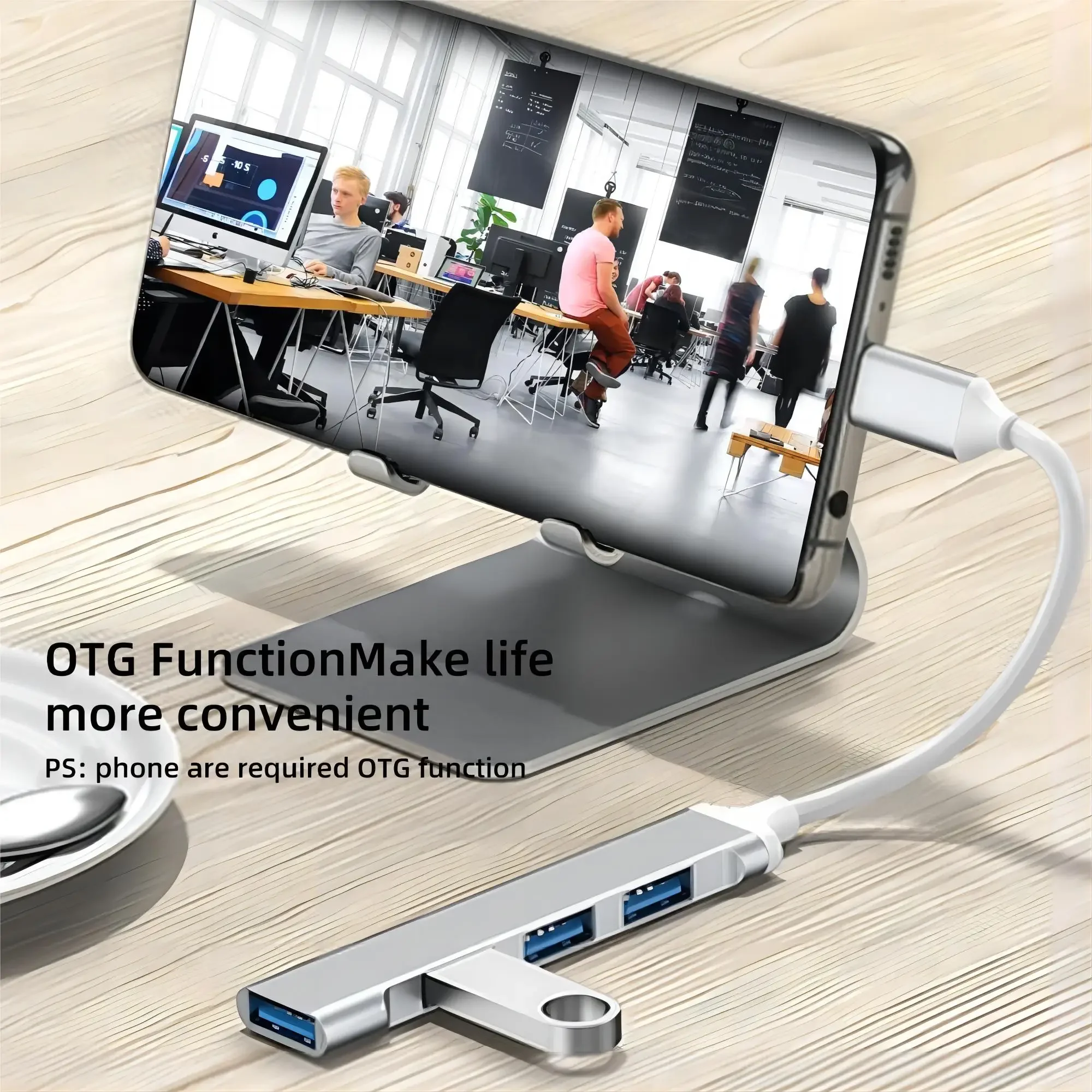 Фото USB-концентратор KEBIDUMEI USB 3.0, 5 Гбит/с, высокоскоростной, 4 порта, USB-C, USB-разветвитель, OTG-адаптер для мыши, клавиатуры, MacBook Pro, ноутбука, настольного компьютера №3