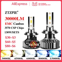 ZTZPIE 4500K 6000K 8000K HB3 HB4 9005 9006 H1 H7 H4 H11 9012 Bulb Canbus Led Lamp CSP 3570 Car Headlight Fog Light 130W 30000LM