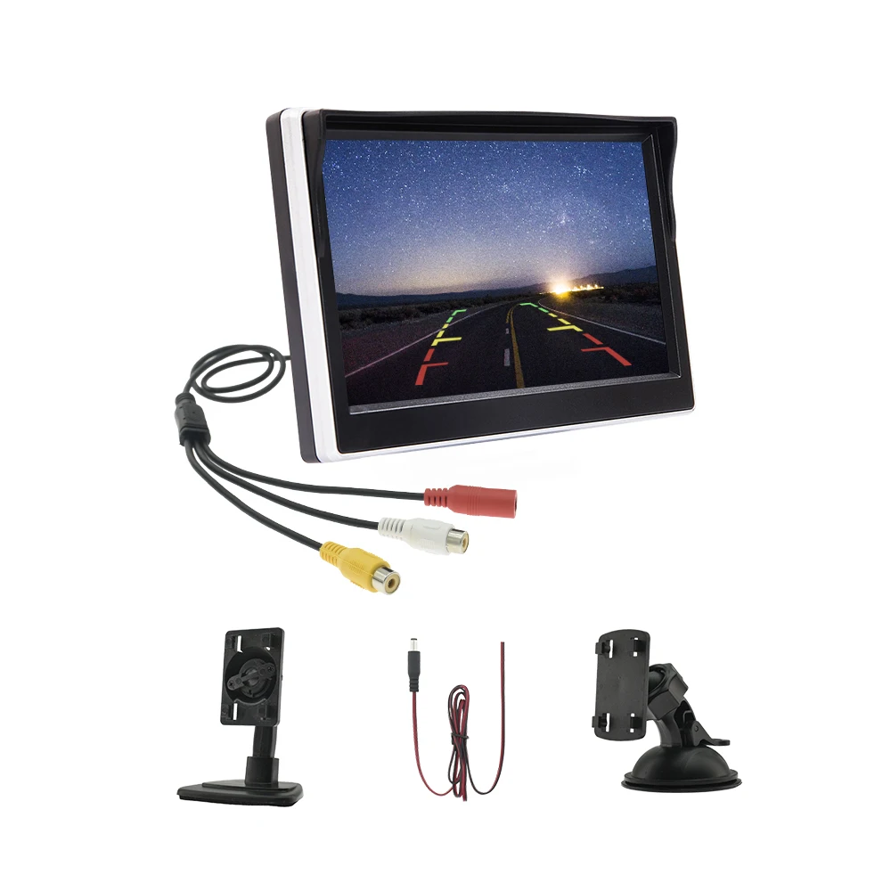 

Автомобильная камера заднего вида с монитором 5 дюймов TFT LCD Digital 16:9 экран 2-полосный видео вход система обратной парковки
