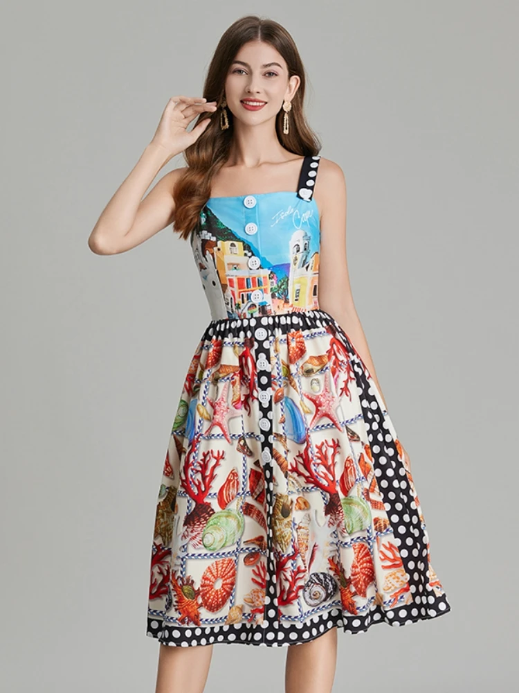 Женский праздничный сарафан средней длины модельное платье с цветочным принтом