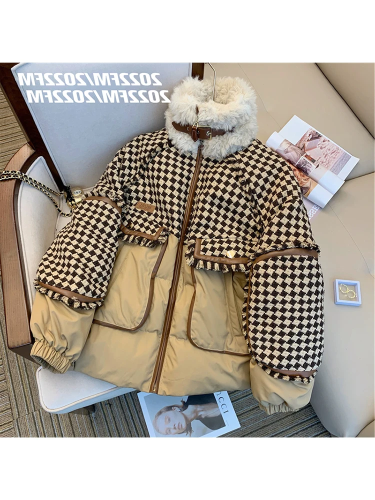 

Winter Jacket Parkas Women Blends Wool Jacket Loose Parka Warm Korea Fashion Female Cotton Padded Jacket Casual Outwear