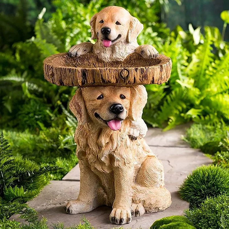 

Puppy Polyresin Bird Bath Brown Pedestal Handmade Gifts For Outdoor Home Garden Lawn Yard Decorations