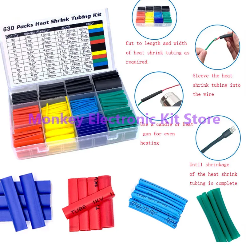 530 шт. термоусадочные трубки изоляционные гибкие Термоусадочные Защитные для