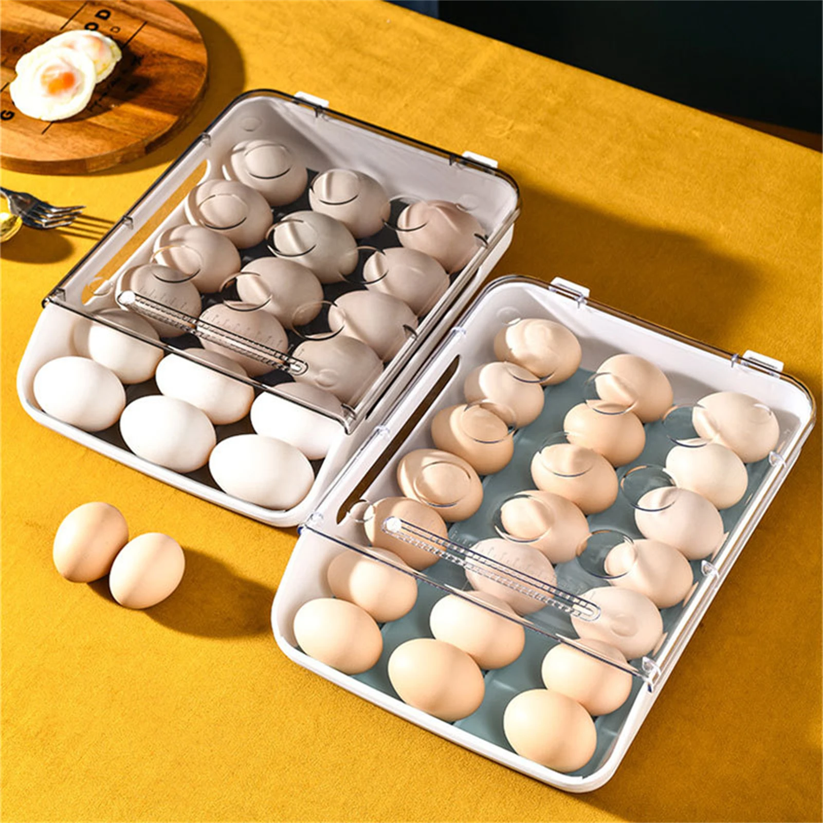 

Kitchen Egg Holder for Refrigerator Stackable Fridge Organizers Clear BPA-Free Plastic Storage Containers with Lid 21 Eggs Tray