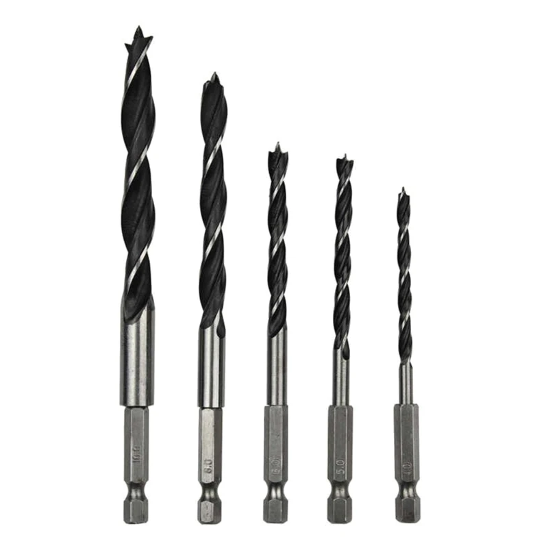 

5pcs 1/4 4/5/6/8/10mm Hexagonal Handle Three Pointed Woodworki Drill Bit Set Woodworking Hole Reaming Power Tool