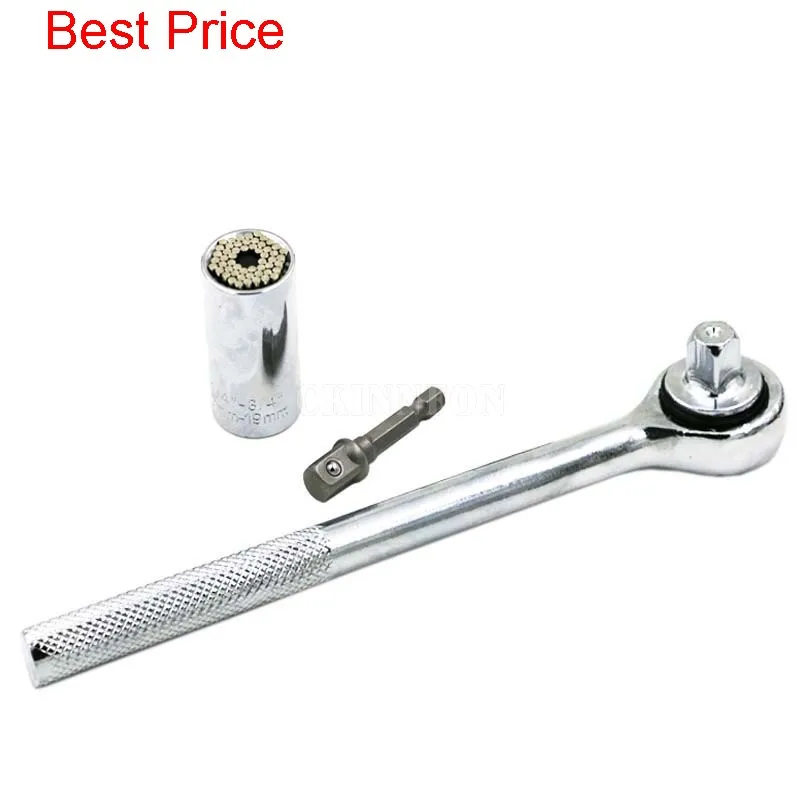 

Набор универсальных динамометрических ключей, комплект из 4 насадок с храповым механизмом 7-19 мм, с ручкой и захватом