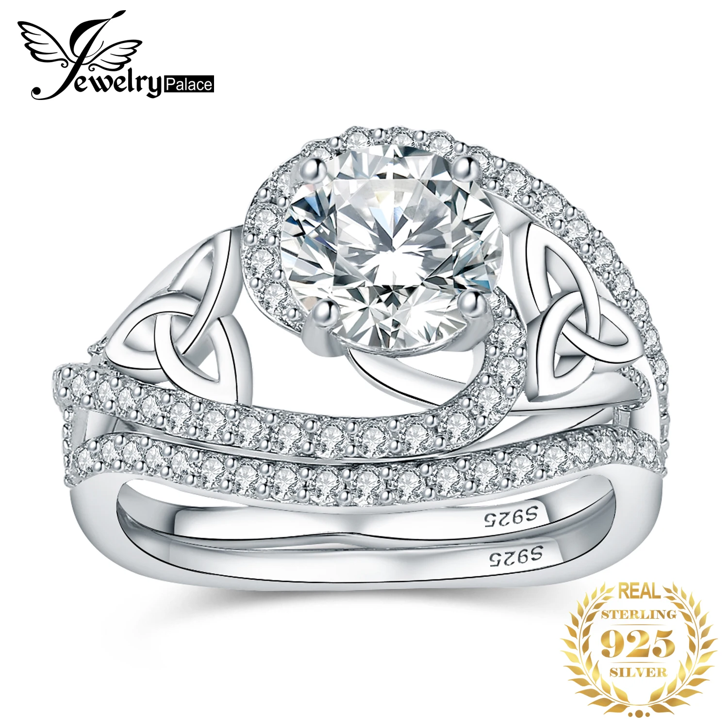 Фото 2 шт. женское кольцо из серебра с искусственным бриллиантом | Украшения и