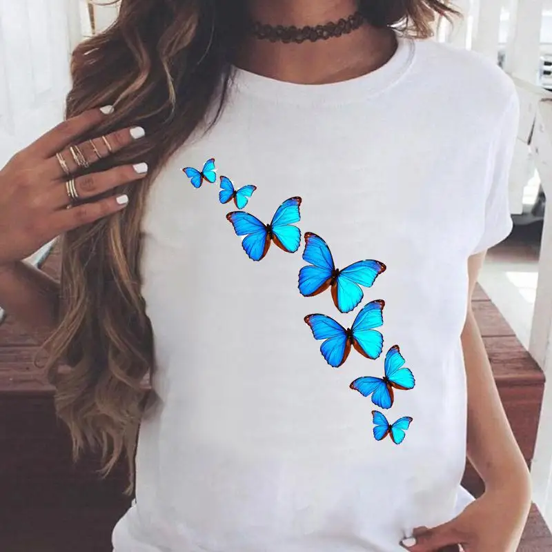 

Fashion Print T-shirts Women Cartoon Shirt Stylish Short Sleeve Butterfly 90s Trend Style Graphic T Top Female Tee T-Shirt