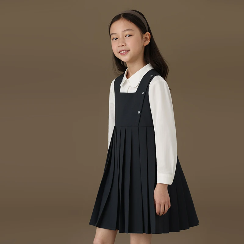 Темно-серая Одежда для девочек 2024 весенне-летнее платье сарафан в студенческом