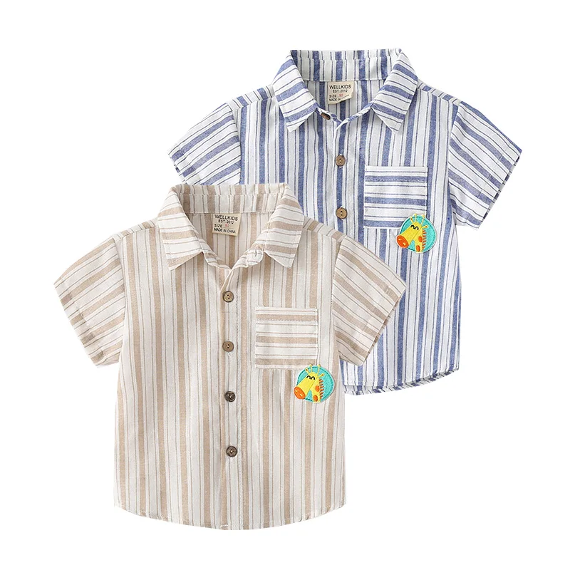 Striped Giraffe Boys Summer Shirts Cotton Cool Fabric Toddler Baby Tops Children Kids Clothes