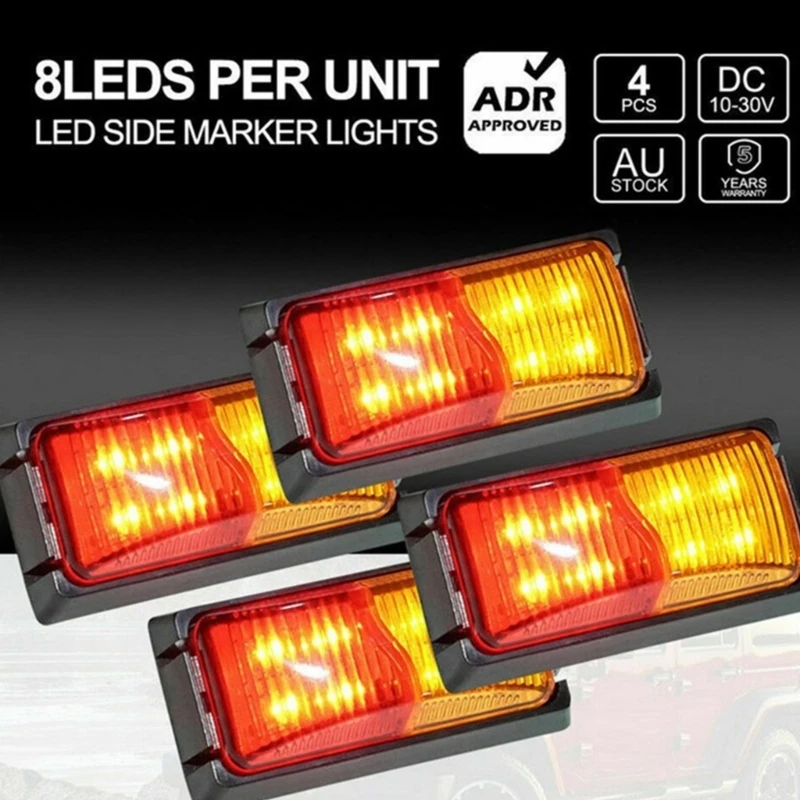 

4Pcs/Pack Side Marker Flasher 8 LEDs Blinker Light for 12V-30V Truck Trailer Lorry Rear Tail Double Sides Indicator Lamp