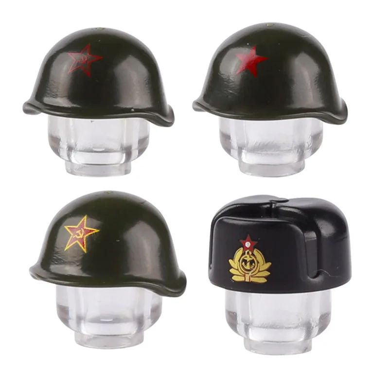 MOC WW2 Military Sowjetischen Armee Figuren Helme Bausteine Soldaten Gedruckt Hut Kopf Waffen Zubehör Ziegel Kinder Spielzeug
